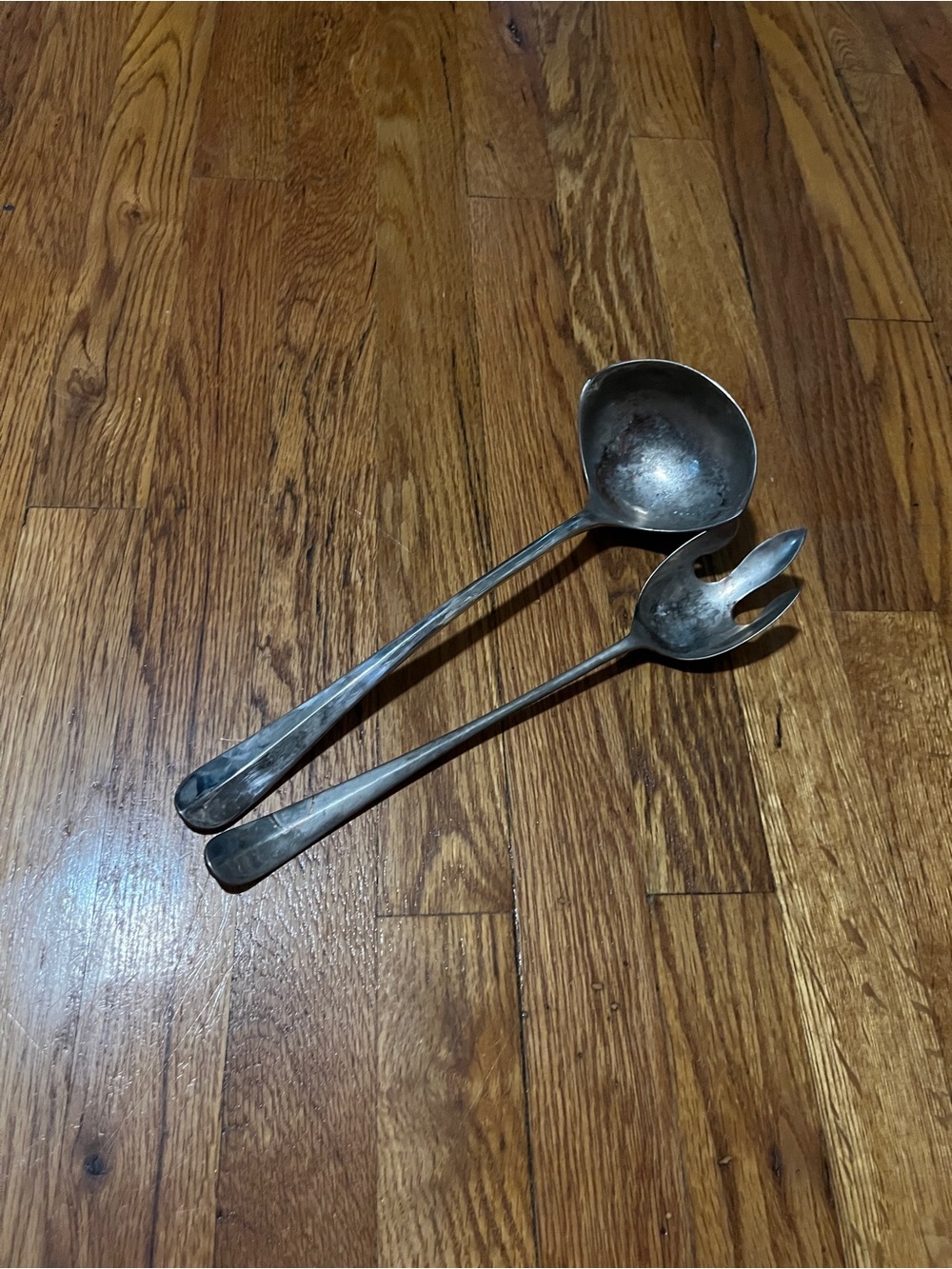 Vintage-Style Silver Serving Ladle and Fork Set - Silver